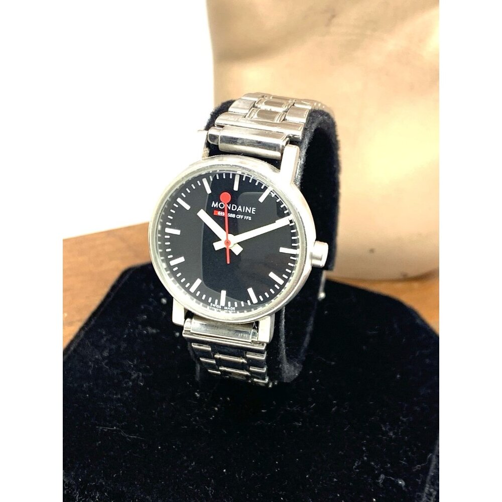 Mondaine Womens Watch Railway Swiss Quartz Black Dial Stainless Steel 26mm